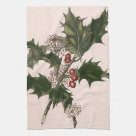 Vintage Kerstmis, Holly Plant met rode bessen Theedoek