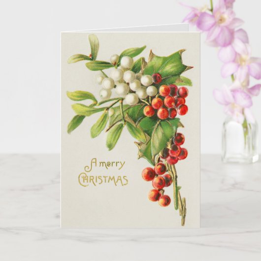 Vintage Kerstmis Holly printkaart Kaart (Orchidee)