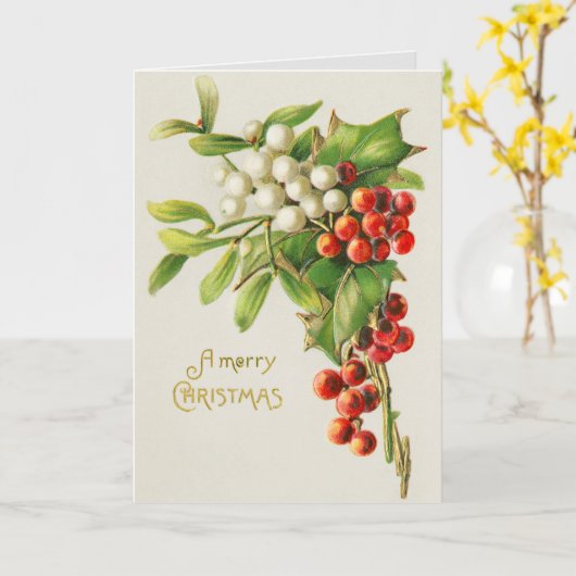 Vintage Kerstmis Holly printkaart Kaart (Gele Bloem)