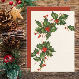 Vintage Kerstmis, Holly Red Berries Kaart