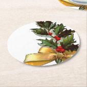 Vintage Kerstmis Holly Ronde Kartonnen Onderzetter (Gebogen)