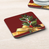 Vintage Kerstmis Holly set van kurkOnderzetters Onderzetter (Linkerzijde)