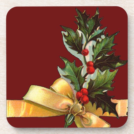 Vintage Kerstmis Holly set van kurkOnderzetters Onderzetter (Voorkant)