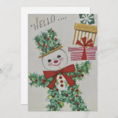 Vintage Kerstmis Holly Snowman Feestdagenkaart (Voorkant / Achterkant)