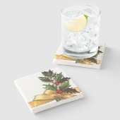 Vintage Kerstmis Holly Stenen Onderzetter (Zijkant)