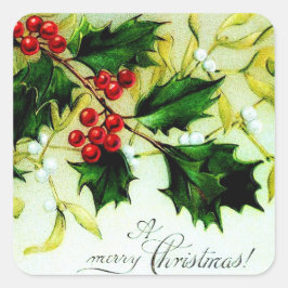 Vintage Kerstmis Holly Vierkante Sticker
