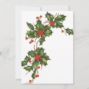 Vintage Kerstmis, Holly W rode bessen uitnodiging