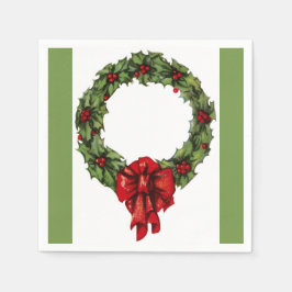 Vintage Kerstmis Holly Wreath en Berries Green Servet