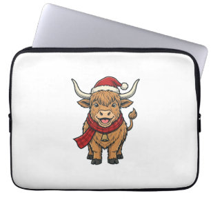 Vintage Kerstmis Hoogland Koe Santa Hoed Vector_1 Laptop Sleeve