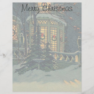 Vintage Kerstmis, Huis met wierpaden in Windows