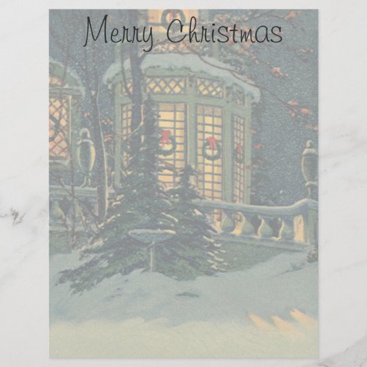 Vintage Kerstmis, Huis met wierpaden in Windows (Voorkant)