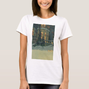 Vintage Kerstmis, Huis met wierpaden in Windows T-shirt