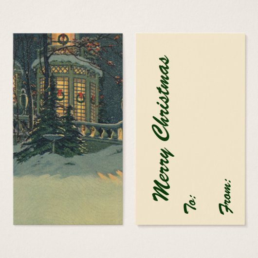 Vintage Kerstmis, Huis met wierpaden in Windows Visitekaartjes (Voorkant /achterkant)
