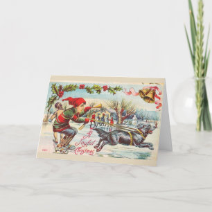 Vintage Kerstmis - Ice Skating on a Frozen Lake, Feestdagen Kaart