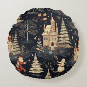 Vintage Kerstmis illustratie patroon Rond Kussen