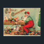 Vintage Kerstmis in de Workshop van de Kerstman Feestdagenkaart<br><div class="desc">Vintage illustratie van Kerstman in zijn workshop.</div>