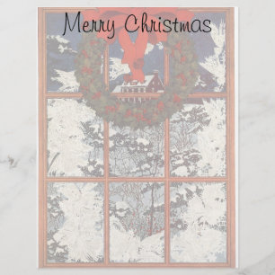 Vintage kerstmis in een raam met sneeuw