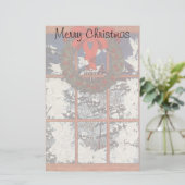 Vintage kerstmis in een raam met sneeuw briefpapier (Staand voorkant)