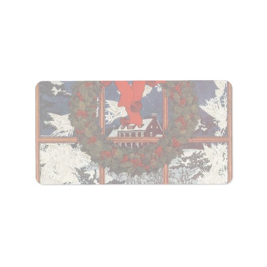 Vintage kerstmis in een raam met sneeuw etiket (Voorkant)