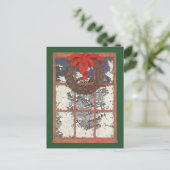 Vintage kerstmis in een raam met sneeuw feestdagenkaart (Staand voorkant)