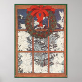 Vintage kerstmis in een raam met sneeuw poster (Voorkant)