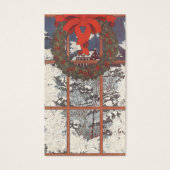 Vintage kerstmis in een raam met sneeuw visitekaartje (Voorkant)