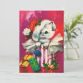 Vintage kerstmis in Santa Hat Holiday Card Feestdagenkaart (Staand voorkant)