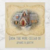 Vintage Kerstmis in sneeuw Wijn Etiket (Enkel label)