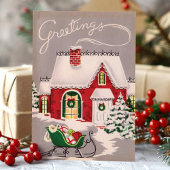 Vintage Kerstmis in sneeuwgroeten Feestdagen Kaart