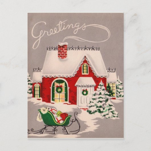 Vintage Kerstmis in sneeuwgroeten Feestdagenkaart (Voorkant)