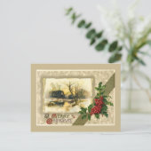 Vintage Kerstmis, Ingelijste winterscène Feestdagenkaart (Staand voorkant)