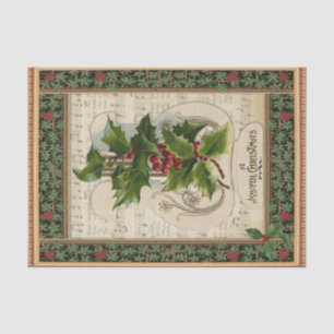 Vintage Kerstmis Ivy Red Berries en blad Music Tissuepapier