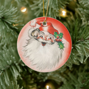 Vintage Kerstmis, Jolly Retro 50s Santa Claus Keramisch Ornament