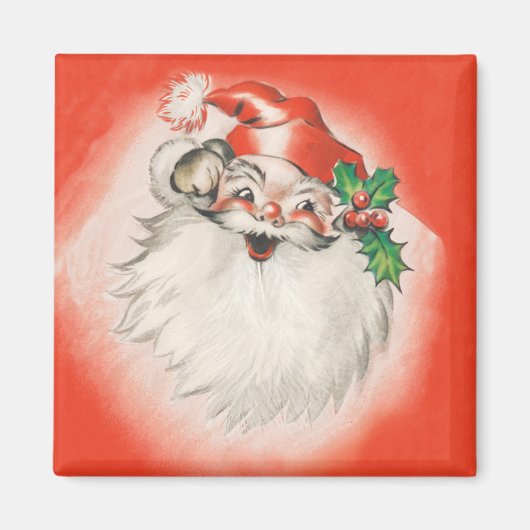 Vintage Kerstmis, Jolly Retro 50s Santa Claus Magneet (Voorkant)