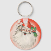 Vintage Kerstmis, Jolly Retro 50s Santa Claus Sleutelhanger (Voorkant)
