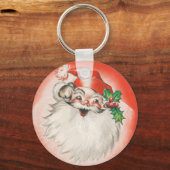 Vintage Kerstmis, Jolly Retro 50s Santa Claus Sleutelhanger (Voorkant)
