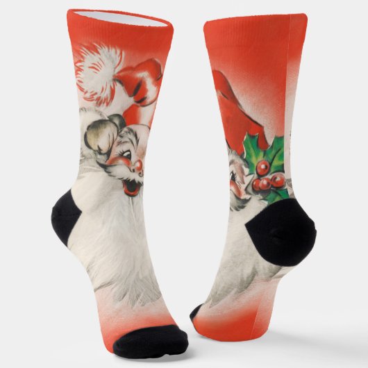 Vintage Kerstmis, Jolly Retro 50s Santa Claus Sokken (Gebogen)