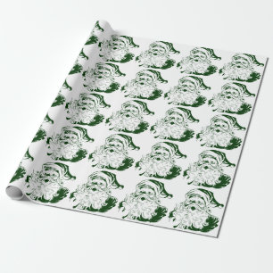 Vintage Kerstmis, Jolly Santa Claus GREEN Cadeaupapier