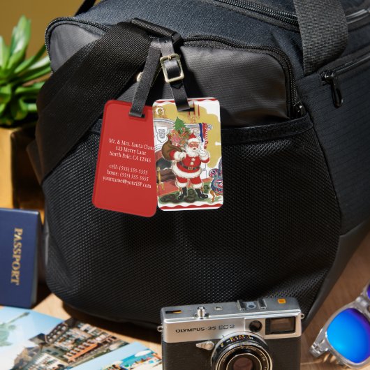 Vintage Kerstmis, Jolly Santa Claus met Cadeaus Bagagelabel (Voorkant /achterkant)