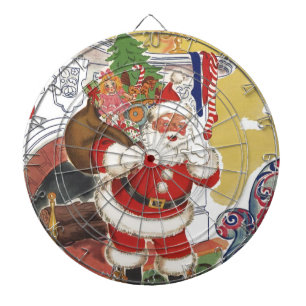 Vintage Kerstmis, Jolly Santa Claus met Cadeaus Dartbord