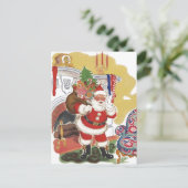 Vintage Kerstmis, Jolly Santa Claus met Cadeaus Feestdagenkaart (Staand voorkant)