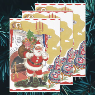 Vintage Kerstmis, Jolly Santa Claus met Cadeaus Inpakpapier Vel