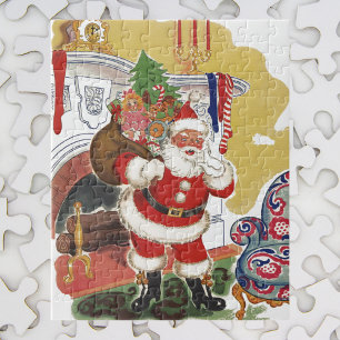 Vintage Kerstmis, Jolly Santa Claus met Cadeaus Legpuzzel