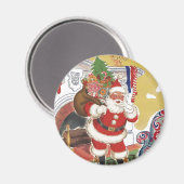 Vintage Kerstmis, Jolly Santa Claus met Cadeaus Magneet (Voorkant / Achterkant)