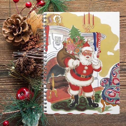 Vintage Kerstmis, Jolly Santa Claus met Cadeaus Notitieboek