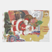 Vintage Kerstmis, Jolly Santa Claus met Cadeaus Theedoek (Horizontaal)