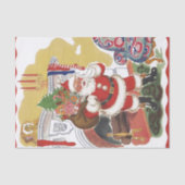 Vintage Kerstmis, Jolly Santa Claus met Cadeaus Tissuepapier (Voorkant)
