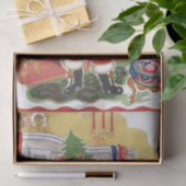Vintage Kerstmis, Jolly Santa Claus met Cadeaus Tissuepapier (Geschenk)