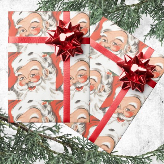 Vintage Kerstmis, Jolly Santa Claus met glimlach Cadeaupapier