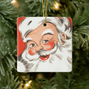 Vintage Kerstmis, Jolly Santa Claus met glimlach Keramisch Ornament